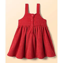 Babyhug Cotton Woven Frock & Half Sleeves Inner Tee With Polka Dot Print & Bow Applique - Red & White