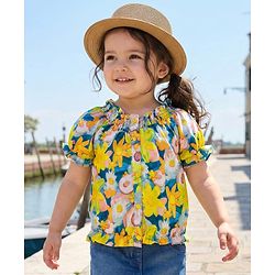 Babyhug Woven Half Puffed Sleeves Top with Floral Print - Multicolor