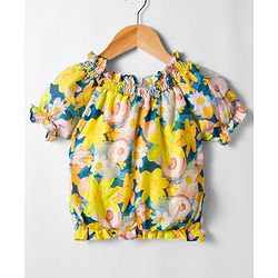 Babyhug Woven Half Puffed Sleeves Top with Floral Print - Multicolor