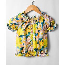 Babyhug Woven Half Puffed Sleeves Top with Floral Print - Multicolor