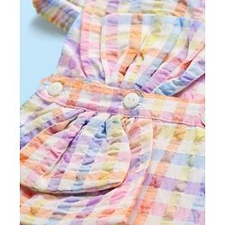 Babyhug Cotton Woven Sleeveless Front Open Checks Top With Bow Applique - Multicolor