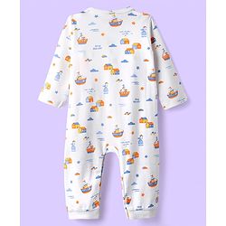 Babyhug 100% Cotton Knit Full Sleeves Rompers With Stripes &  Nautical Print Pack of 2 - White & Light Blue