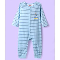 Babyhug 100% Cotton Knit Full Sleeves Rompers With Stripes &  Nautical Print Pack of 2 - White & Light Blue