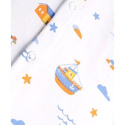 Babyhug 100% Cotton Knit Full Sleeves Rompers With Stripes &  Nautical Print Pack of 2 - White & Light Blue