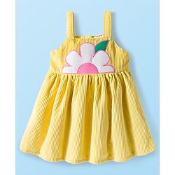 Babyhug Cotton Woven Cap Sleeves Floral Embroidered Frock With Inner Tee - White & Yellow