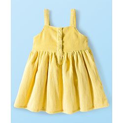Babyhug Cotton Woven Cap Sleeves Floral Embroidered Frock With Inner Tee - White & Yellow
