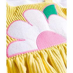 Babyhug Cotton Woven Cap Sleeves Floral Embroidered Frock With Inner Tee - White & Yellow