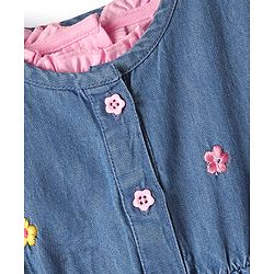 Babyhug Cotton Woven Full Sleeves Floral Embroidered Frock With Tee & Headband - Blue