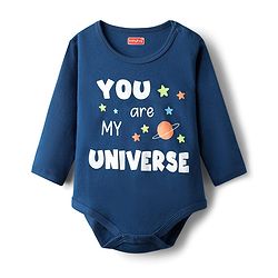 Babyhug 100% Cotton Knit Full Sleeves Onesie with Text Print - Navy Blue