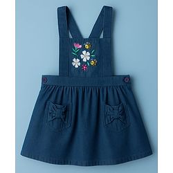 Babyhug Cotton Woven Frock With Full Sleeves Inner Tee & Floral Print - Blue