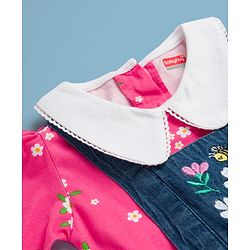 Babyhug Cotton Woven Frock With Full Sleeves Inner Tee & Floral Print - Blue