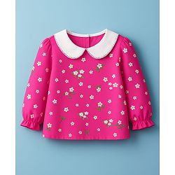 Babyhug Cotton Woven Frock With Full Sleeves Inner Tee & Floral Print - Blue