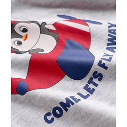 Babyhug 100% Cotton Raglan Full Sleeves Penguin & Aeroplane Printed Romper - Light Grey & Blue