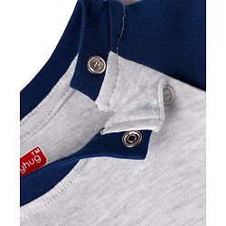 Babyhug 100% Cotton Raglan Full Sleeves Penguin & Aeroplane Printed Romper - Light Grey & Blue