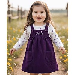 Babyhug Cotton Woven Frock With Full Sleeves Inner Tee & Floral Print - Purple