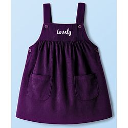 Babyhug Cotton Woven Frock With Full Sleeves Inner Tee & Floral Print - Purple
