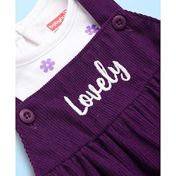 Babyhug Cotton Woven Frock With Full Sleeves Inner Tee & Floral Print - Purple
