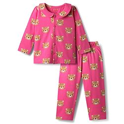 Babyhug Single Jersey Knit Full Sleeves Co-ords Night Suit with Bear Print - Pink