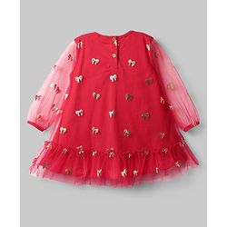 Babyhug Cotton Woven Full Sleeves Foil Printed Frock With Leggings - Red