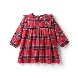 Babyhug Cotton Woven Full Sleeves Checkered Frock with Leggings & Bow Applique - Red