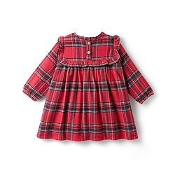Babyhug Cotton Woven Full Sleeves Checkered Frock with Leggings & Bow Applique - Red