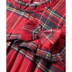 Babyhug Cotton Woven Full Sleeves Checkered Frock with Leggings & Bow Applique - Red