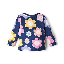 Babyhug 100% Cotton Knit Full Sleeves Co-ord Floral Printed Night Suit - Navy Blue