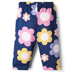 Babyhug 100% Cotton Knit Full Sleeves Co-ord Floral Printed Night Suit - Navy Blue