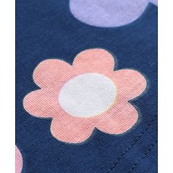 Babyhug 100% Cotton Knit Full Sleeves Co-ord Floral Printed Night Suit - Navy Blue