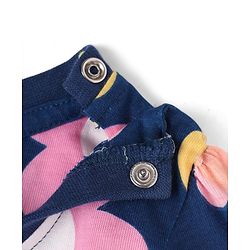 Babyhug 100% Cotton Knit Full Sleeves Co-ord Floral Printed Night Suit - Navy Blue