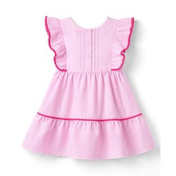 Babyhug Cotton Woven Half Sleeves Frock with Floral Embroidery - Pink