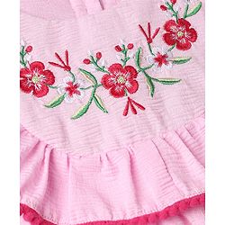 Babyhug Cotton Woven Half Sleeves Frock with Floral Embroidery - Pink