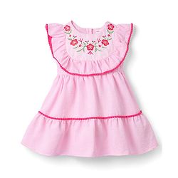 Babyhug Cotton Woven Half Sleeves Frock with Floral Embroidery - Pink