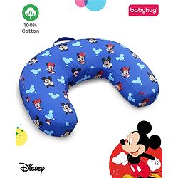 Babyhug Disney Premium 100% Cotton C Shape Cotton Feeding Pillow Mickey Hot Air Balloon Print - Blue | Fits upto waist size 36 inches