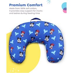 Babyhug Disney Premium 100% Cotton C Shape Cotton Feeding Pillow Mickey Hot Air Balloon Print - Blue | Fits upto waist size 36 inches