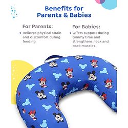 Babyhug Disney Premium 100% Cotton C Shape Cotton Feeding Pillow Mickey Hot Air Balloon Print - Blue | Fits upto waist size 36 inches