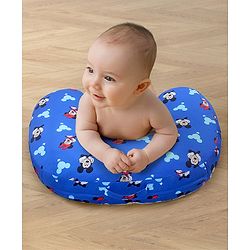 Babyhug Disney Premium 100% Cotton C Shape Cotton Feeding Pillow Mickey Hot Air Balloon Print - Blue | Fits upto waist size 36 inches