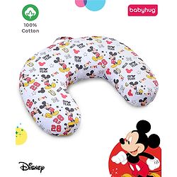 Babyhug Disney Premium 100% Cotton C Shape Cotton Feeding Pillow Mickey Hot Air Balloon Print - Blue | Fits upto waist size 36 inches
