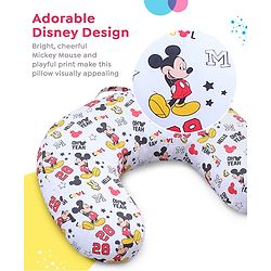 Babyhug Disney Premium 100% Cotton C Shape Cotton Feeding Pillow Mickey Hot Air Balloon Print - Blue | Fits upto waist size 36 inches
