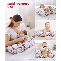 Babyhug Disney Premium 100% Cotton C Shape Cotton Feeding Pillow Mickey Hot Air Balloon Print - Blue | Fits upto waist size 36 inches