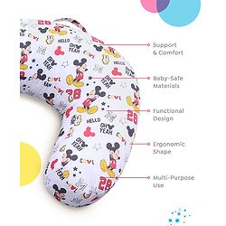 Babyhug Disney Premium 100% Cotton C Shape Cotton Feeding Pillow Mickey Hot Air Balloon Print - Blue | Fits upto waist size 36 inches