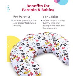 Babyhug Disney Premium 100% Cotton C Shape Cotton Feeding Pillow Mickey Hot Air Balloon Print - Blue | Fits upto waist size 36 inches