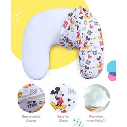 Babyhug Disney Premium 100% Cotton C Shape Cotton Feeding Pillow Mickey Hot Air Balloon Print - Blue | Fits upto waist size 36 inches