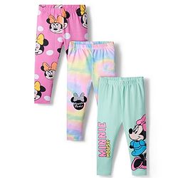 Babyhug Disney Lycra Knit Full Length Leggings With Minnie Mouse Graphics Pack of 3 - Pink & Light Green