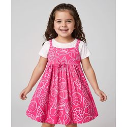Babyhug Cotton Knit Half Sleeves Inner T-Shirt & Frock with Ice-Cream Print - Dark Pink & White
