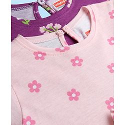 Babyhug Single Jersey Knit Full Sleeves Frock With Floral Print & Bow Applique Pack Of 2 - Purple & Pink