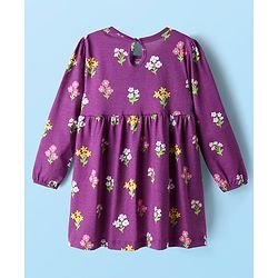Babyhug Single Jersey Knit Full Sleeves Frock With Floral Print & Bow Applique Pack Of 2 - Purple & Pink