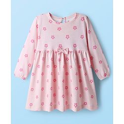Babyhug Single Jersey Knit Full Sleeves Frock With Floral Print & Bow Applique Pack Of 2 - Purple & Pink