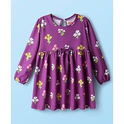 Babyhug Single Jersey Knit Full Sleeves Frock With Floral Print & Bow Applique Pack Of 2 - Purple & Pink