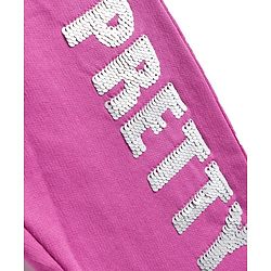 Babyhug Terry Knit Full Length Lounge Pant with Sequin Detailing - Dark Pink